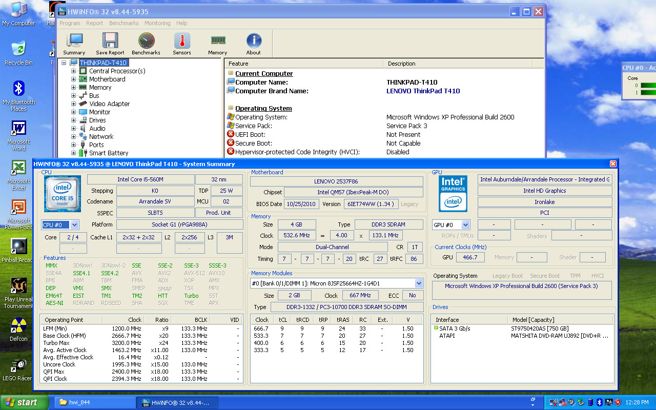 Windows XP Laptop – Lenovo Thinkpad T410 – Intel Core i5, 4GB RAM, 750GB HDD