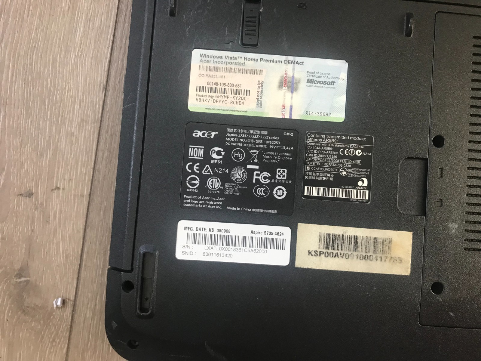 Acer Aspire 5735-4624 15.6″ Intel Pentium Dual T3200 2.00GHz 2GB RAM 160GB HDD