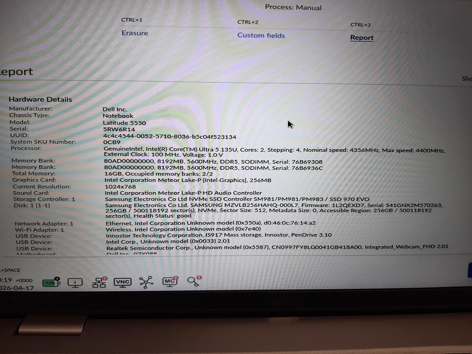 Dell Latitude 5550, Ultra 5 135U, 1.60GHz, 16GB RAM, 256GB NVMe, No AC C4*440