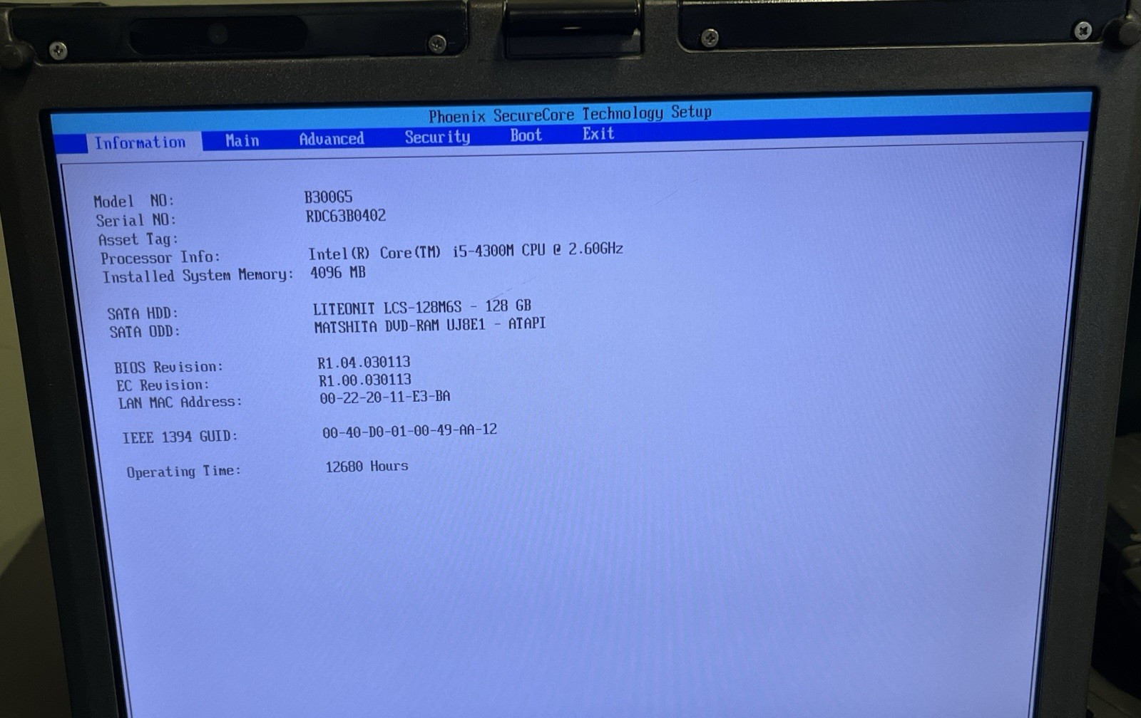 Getac B300 G5 Rugged Touch 13.3″ i5-4300M 2.60GHz 4GB Ram 128GB SSD 12680 Hours