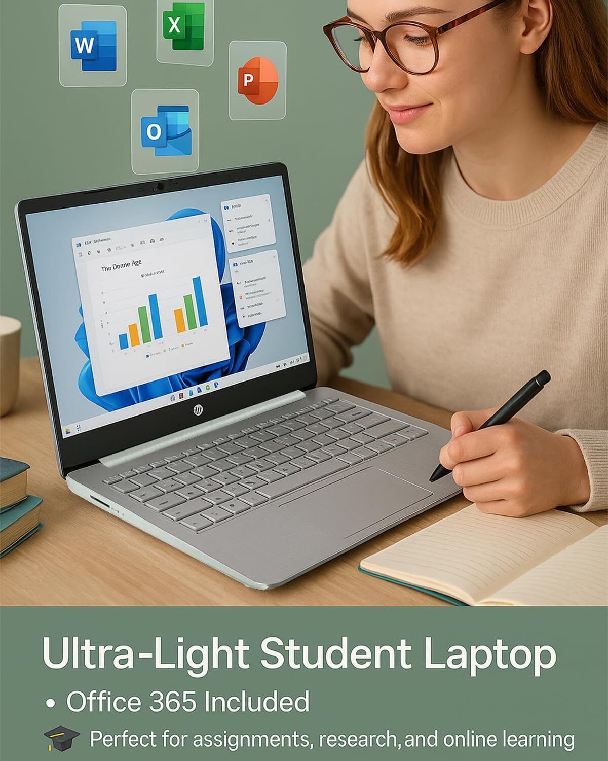 HP – 14″ Laptop – Intel Processor N150 – 4GB Memory – 128GB UFS – Willow Green