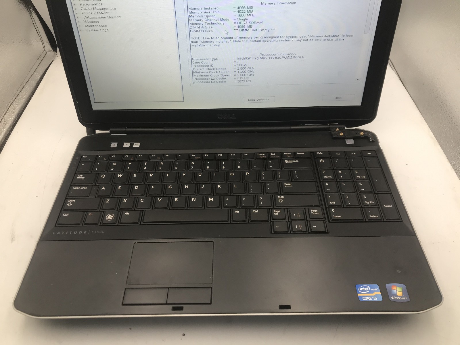 DELL LATITUDE E5530 – BOOTS TO BIOS – INTEL I3 3360M – NO RAM – 15″ – READ – BB!