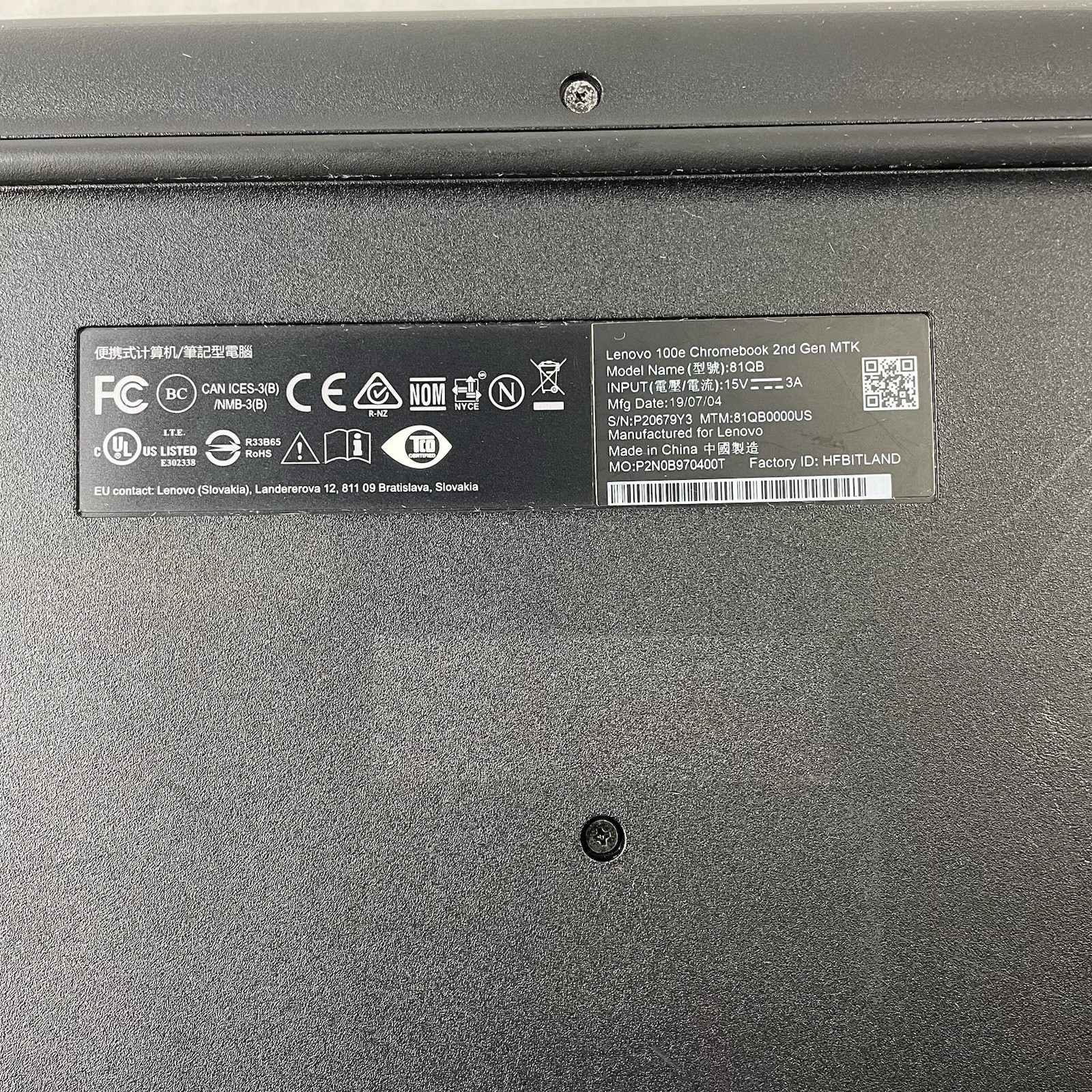 Lenovo 100e Chromebook Gen2 11.6″ Mediatek MT8173C 4GB RAM 16GB HDD No AC