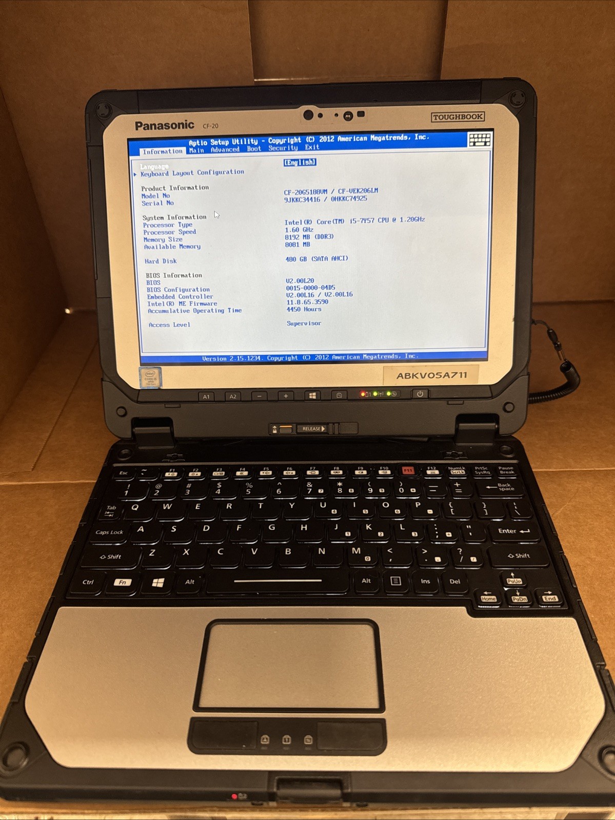 Panasonic Toughbook CF-20 i5-7Y57 1.20GHz 480GB SSD 8GB No Window W/ Pen 7th Gen