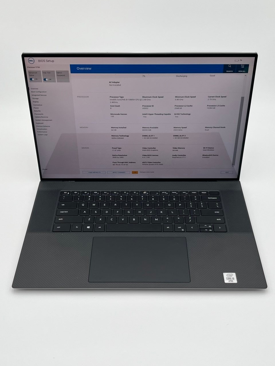 DELL PRECISION 5750 17” I9-10885H 2.40GHZ 64GB RAM 1TB RTX 3000 4K TOUCHSCREEN