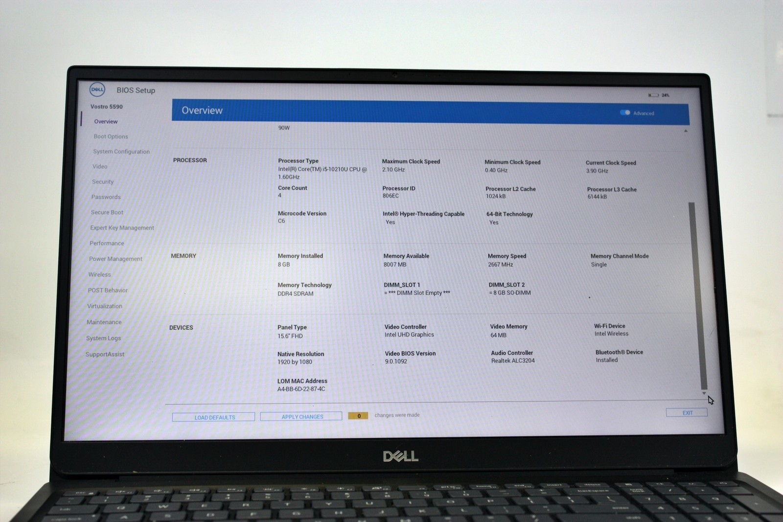 Dell Vostro 5590 Laptop Intel Core i5-10210U 1.6GHz 8GB Ram