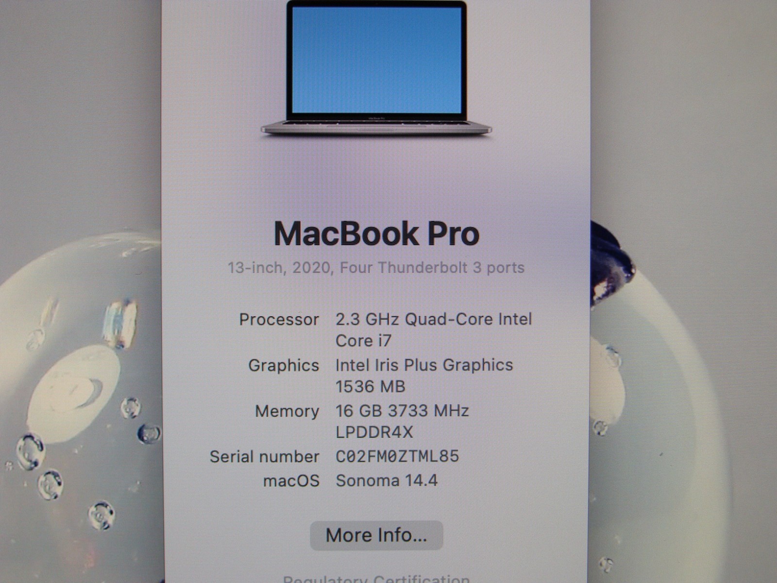 Apple MacBook Pro 13″ (2020) A2251/BTO i7-1068NG7 2.3GHz 16GB 512GB OS Sonoma