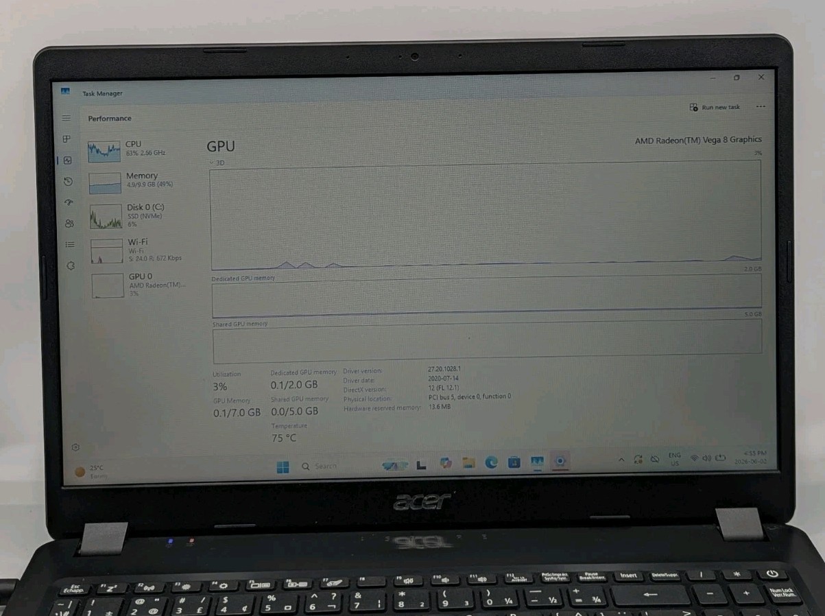 Acer aspire 3 Amd Ryzen 5 3500U With Radeon Vega 8 Graphics12Gb Ram 256Gb SSD