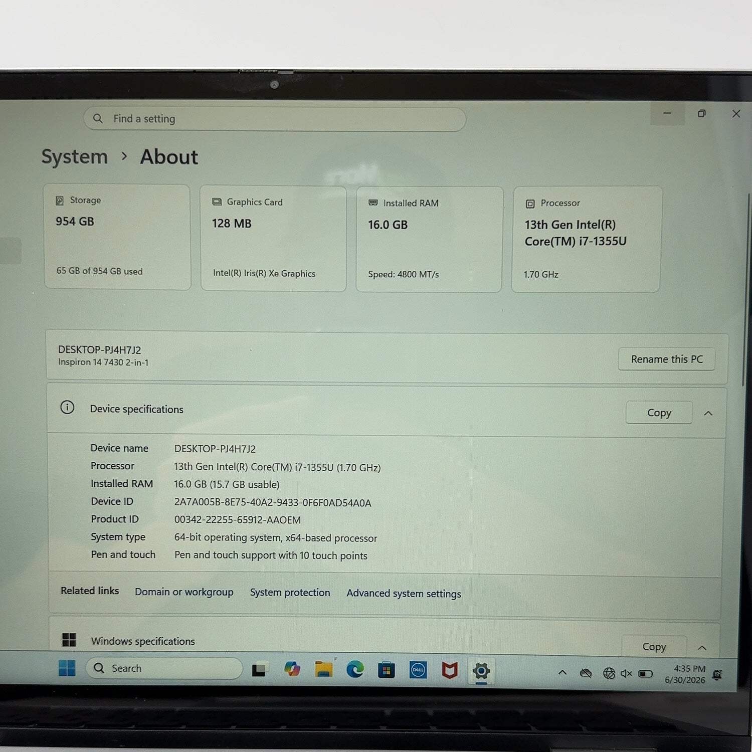 Dell Inspiron 3530 15.6″ i7-1355U 1.7GHz 16GB RAM 1TB SSD