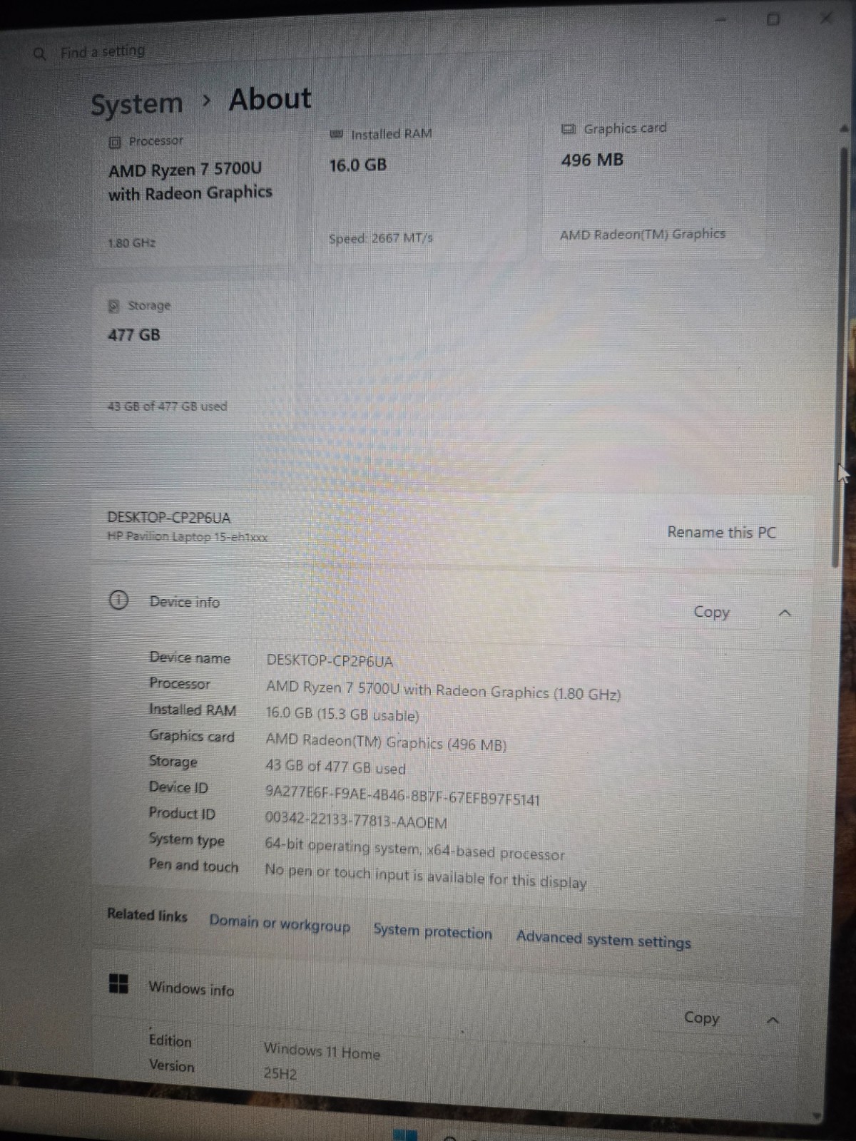 HP Pavilion 15.6″ Ryzen 7 Pro 5700U 16GB RAM 512GB***Full Battery.