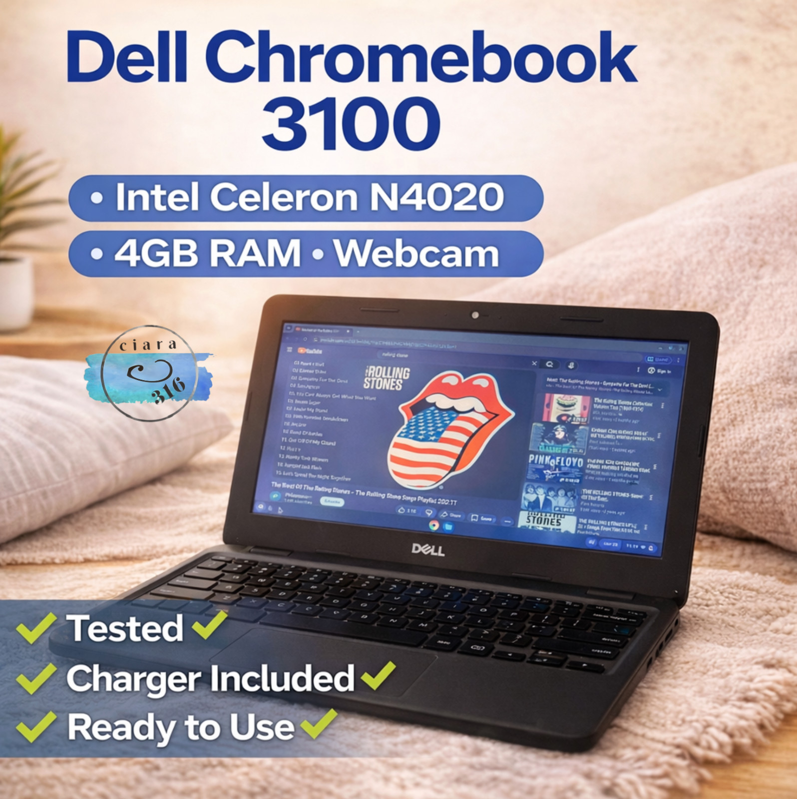Dell Chromebook 3100 | Intel Celeron N4020 | 4GB RAM | Tested | Charger | Webcam