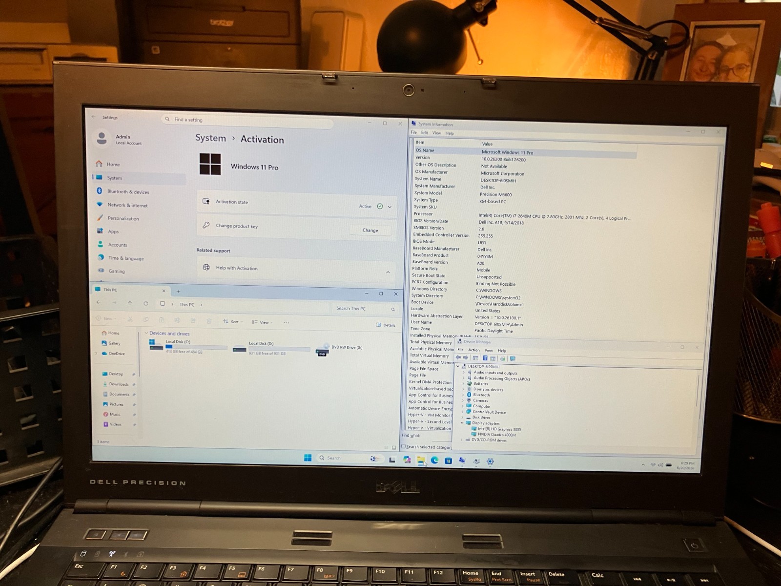 Dell Precision M6600 17″ Laptop i7 2.8GHz 16GB RAM 1.5TB SSD+HDD NVIDIA GPU W11
