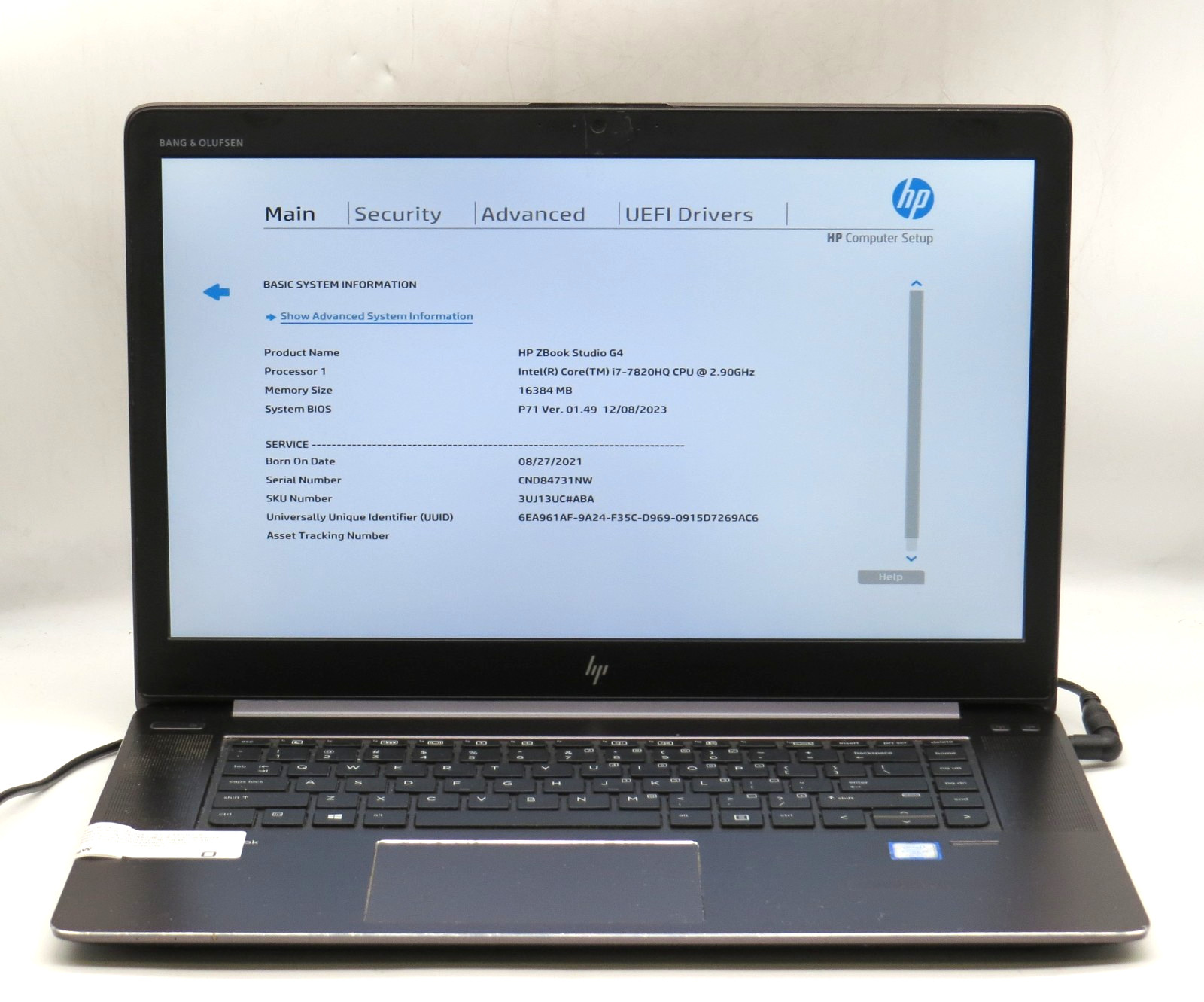 HP Zbook Studio G4 i7-7820HQ @ 2.9GHz 16GB DDR4 256GB M.2 No OS