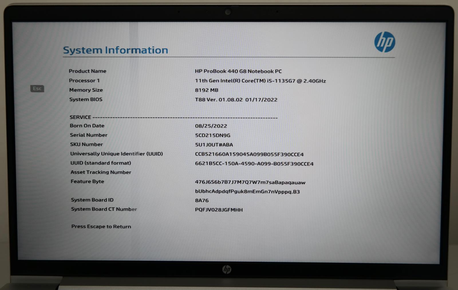 HP ProBook 440 G8 i5-1135G7 2.40GHz 8GB RAM 256GB SSD 14in FHD LINE ON SCREEN !!