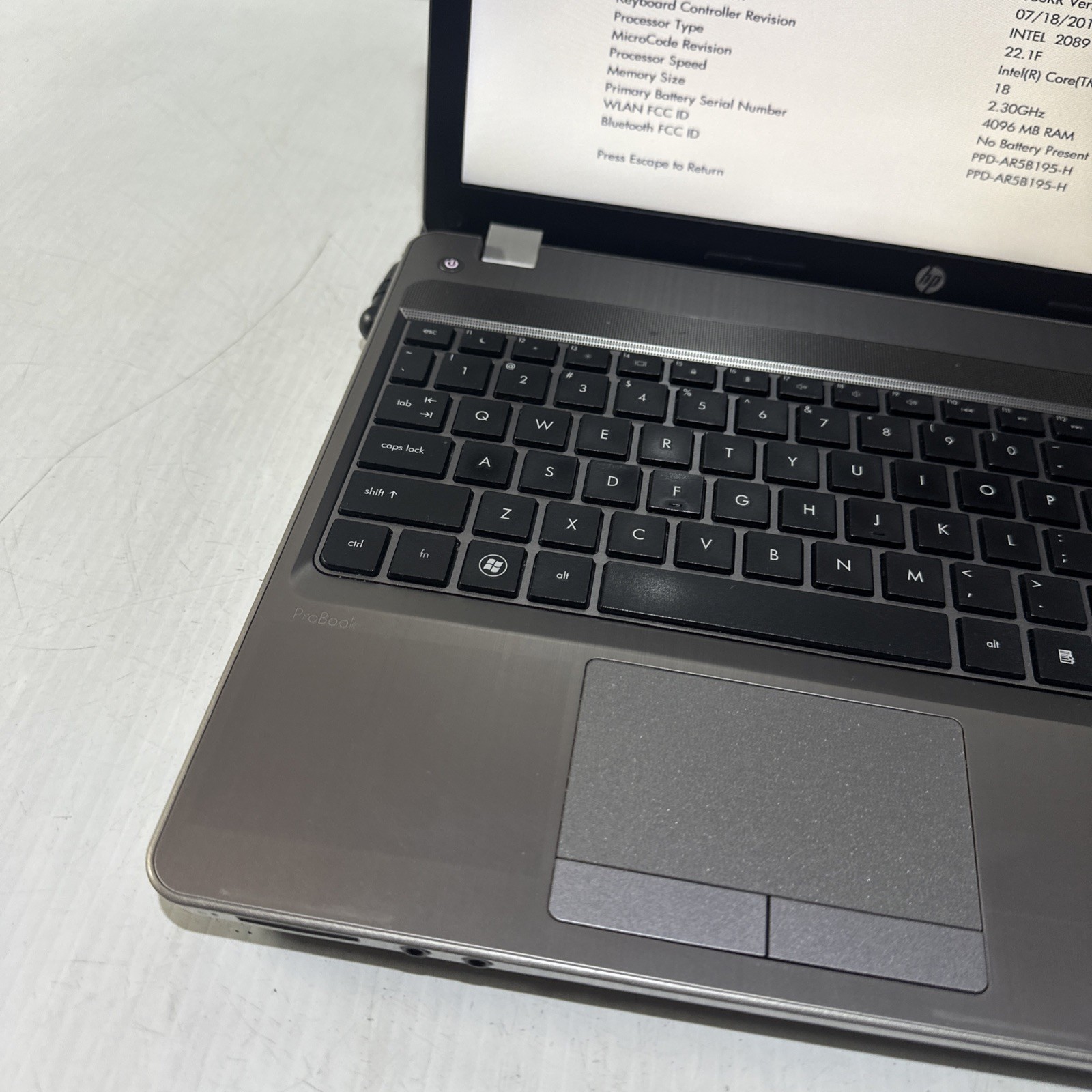 Hp Probook 4530s 15″ Laptop i5-2410m 4gb Ram No Drives No Battery Powers On