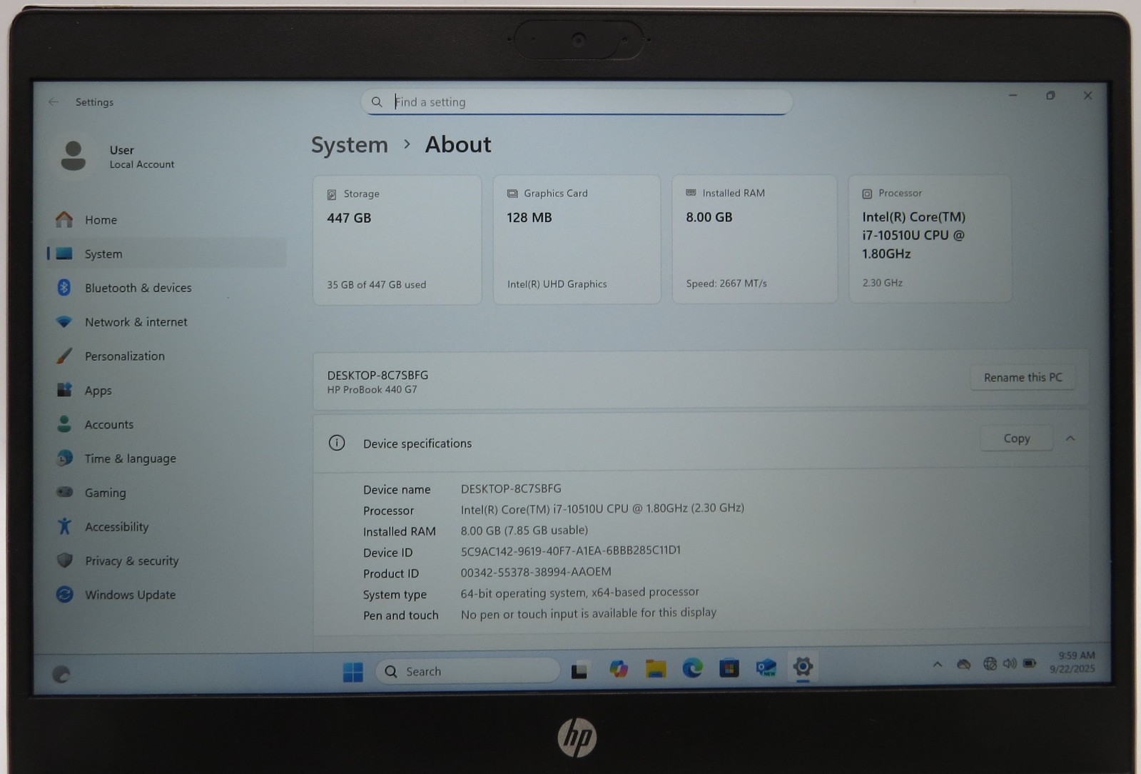 HP ProBook 440 G7 _ i7-10510U @ 1.8 _ 8GB RAM _ 480GB SSD _ W11P