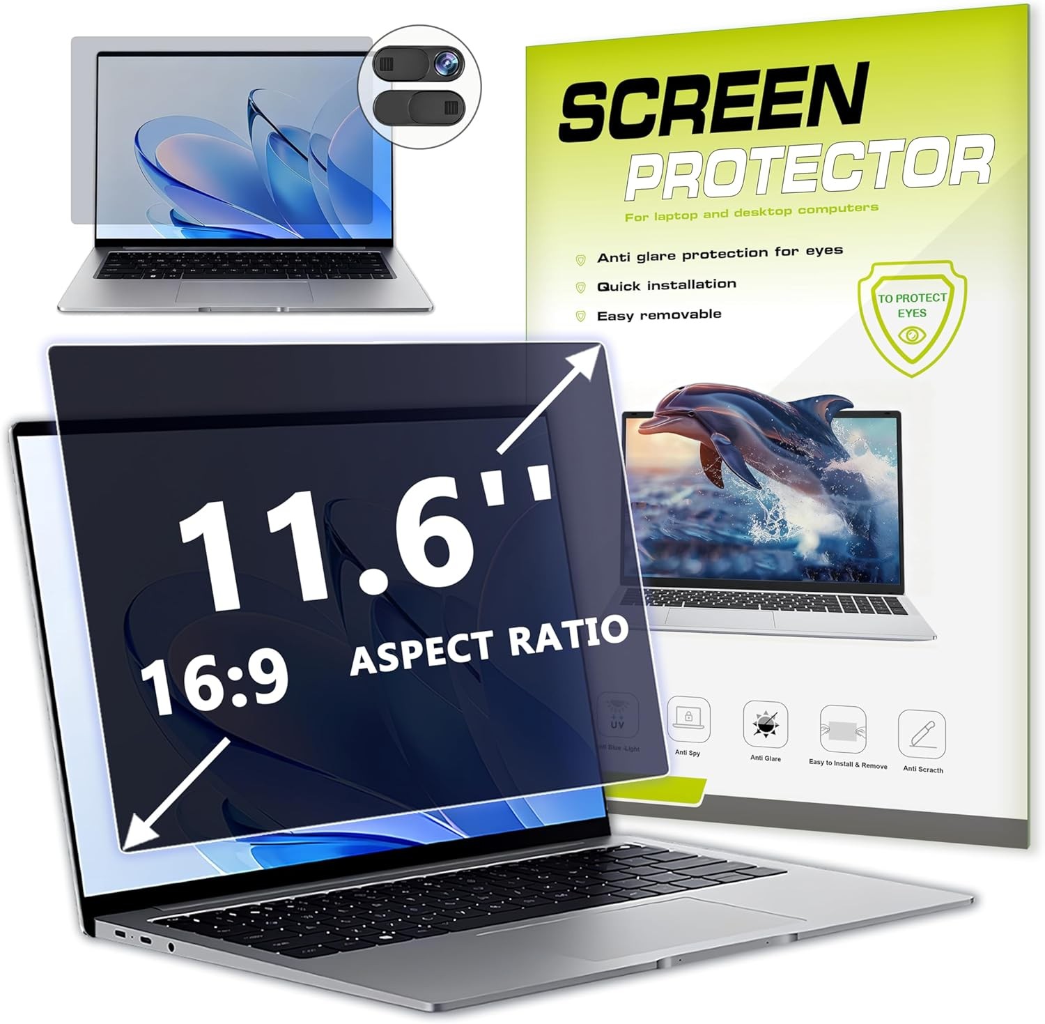 11.6 Inch Laptop Privacy Screen Protector for 16:9 Aspect Laptop with Camera Cov