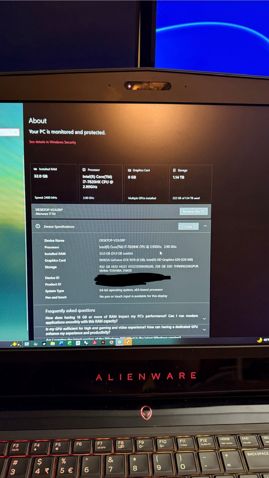 Alienware 17 R4 Gaming Laptop Intel Core i7 32GB RAM GTX 1070 17″ HDD+SSD Win10
