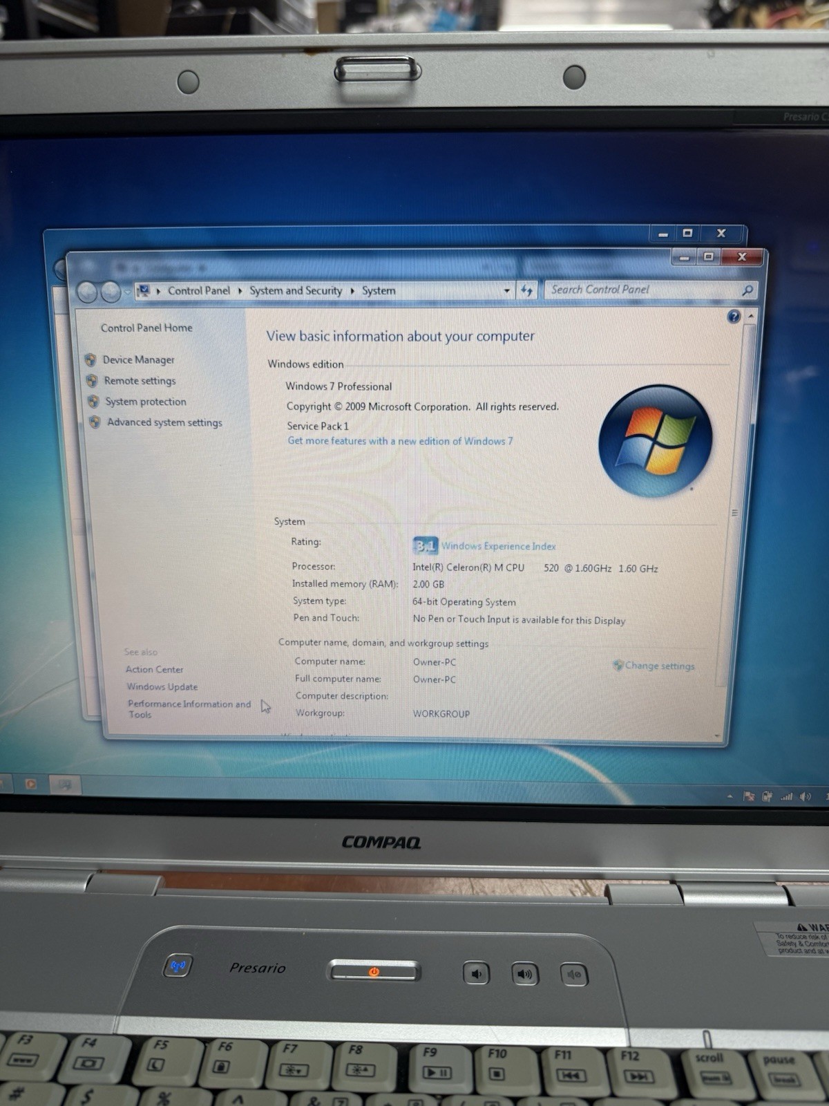 Compaq Presario C500 15.4″ Windows 7- 250HDD 1.60GHz 2GB DVDRW Vintage Retro