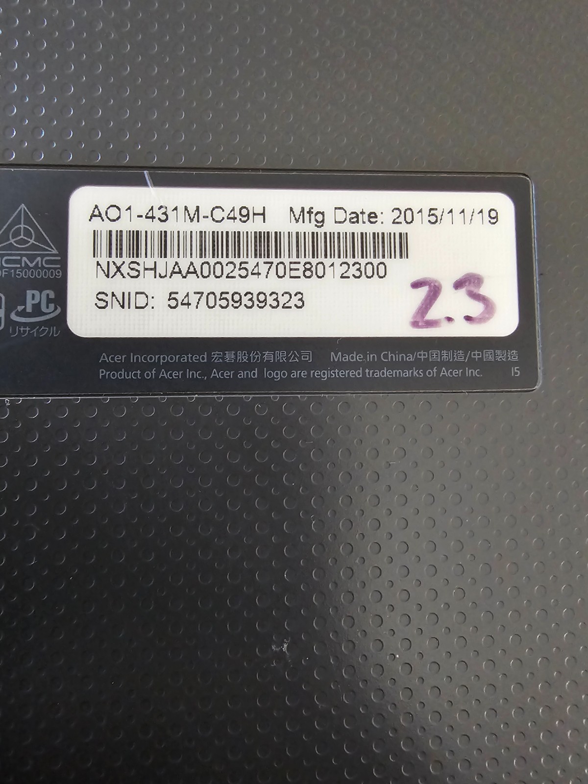 Acer N15V2 14″ Notebook AO1-431 Series With Charger – NO HDD, Works Great – Nice