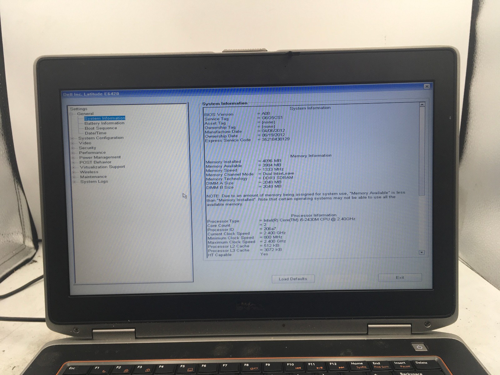 DELL LATITUDE E6420 – BOOTS TO BIOS – INTEL I5 2430M – 4GB RAM – READ DESC – BB!