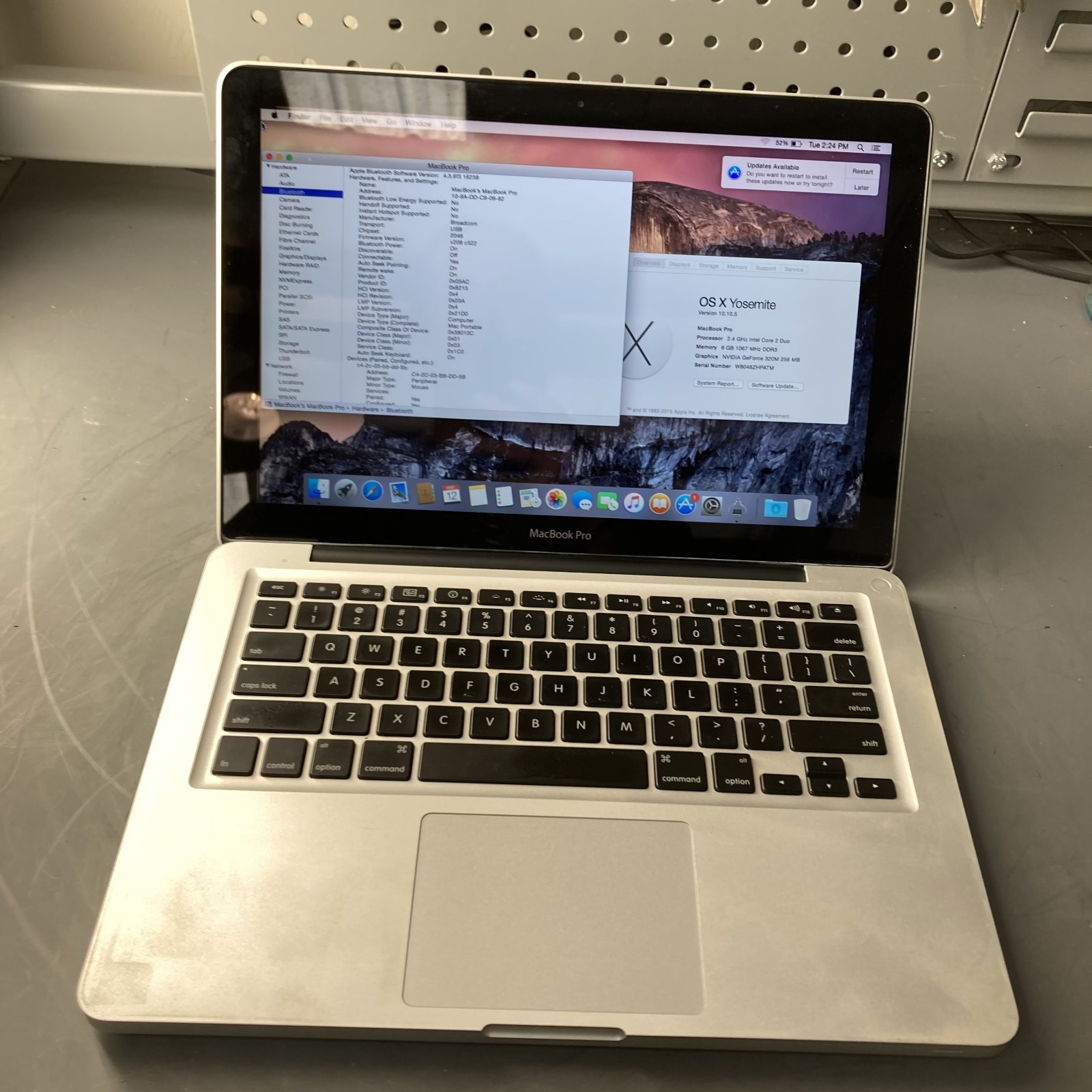 Apple MacBook Pro 13″ Core 2 Duo T8600 2.4GHz 8GB RAM 250GB HDD MacOS Yosemite