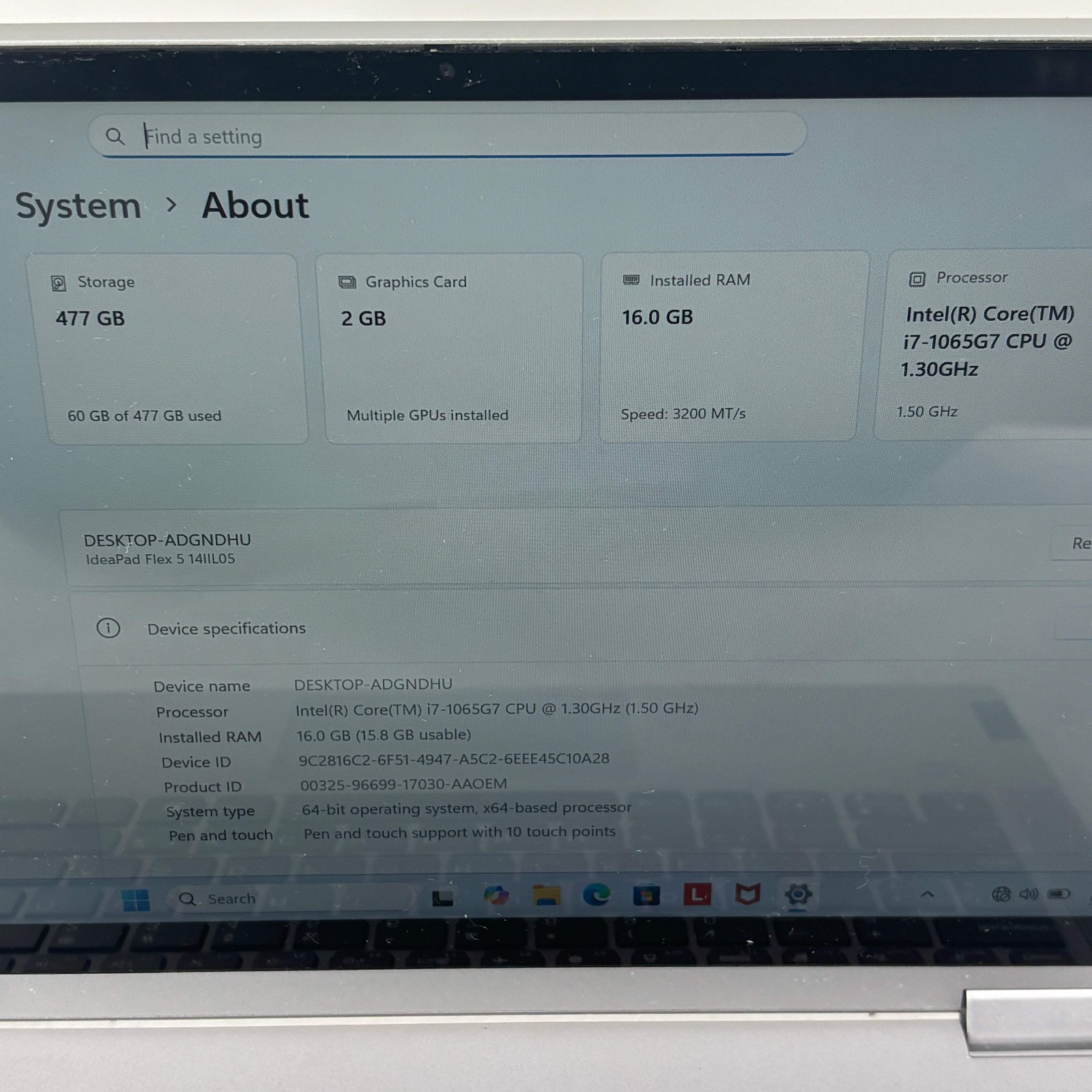 Lenovo IdeaPad Flex 5 14IIL05 14″ i7-1065G7 1.3GHz 16GB RAM 500GB SSD GeForce
