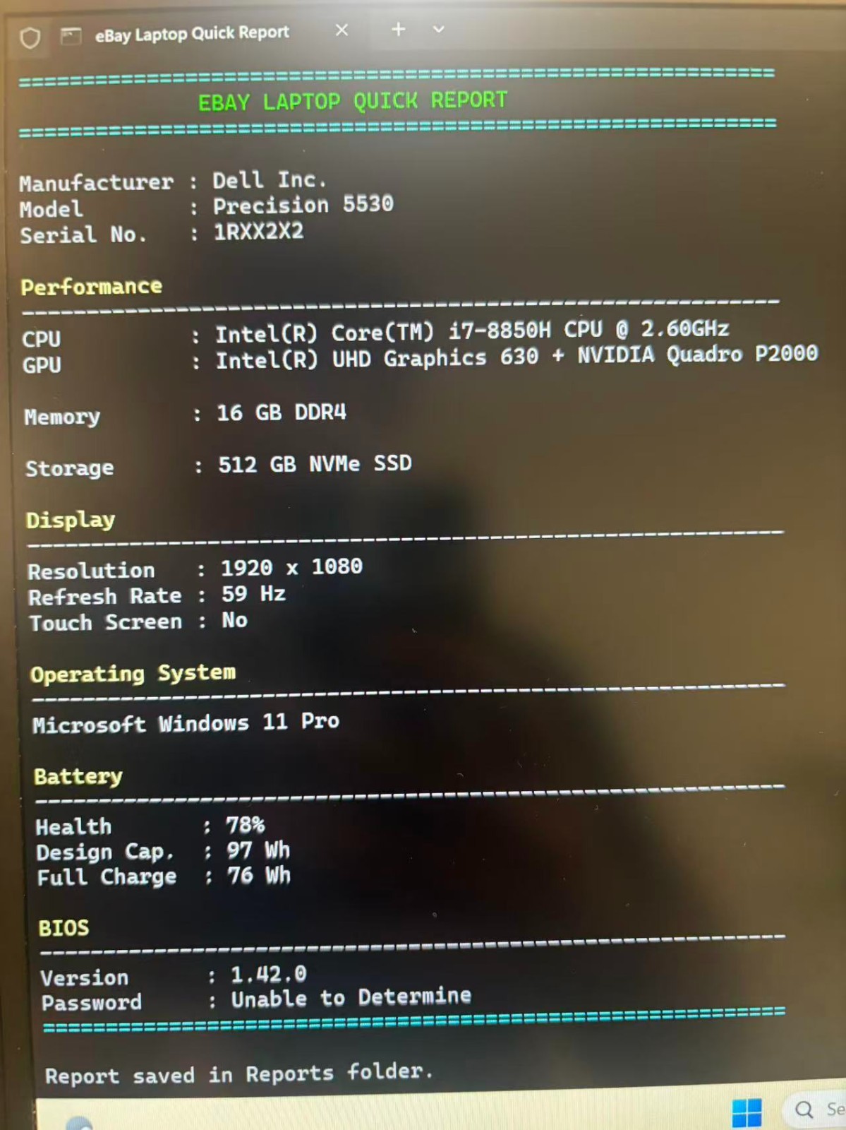 Dell Precision 5530 15.6″ FHD i7 8850H Quadro P2000 16GB DDR4 512gb NVME Win11