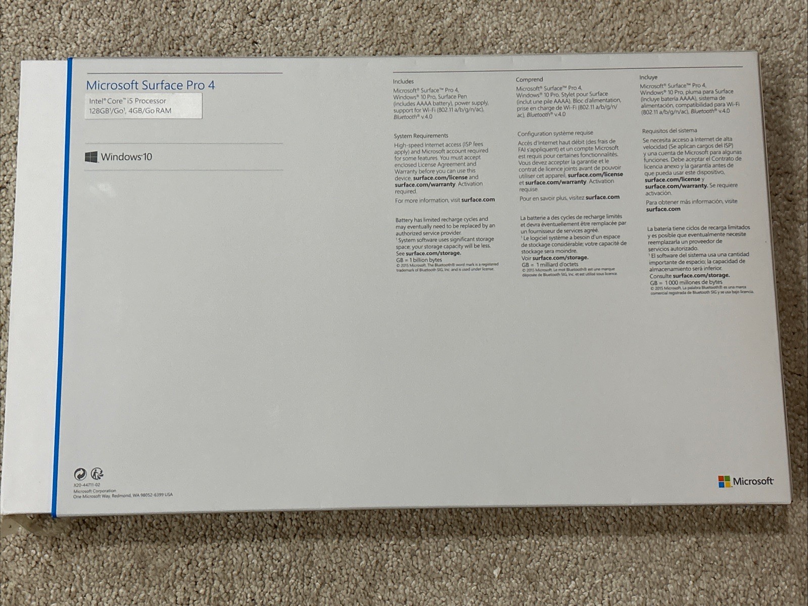 Microsoft Surface Pro 4 Box EMPTY BOX with Inserts Only