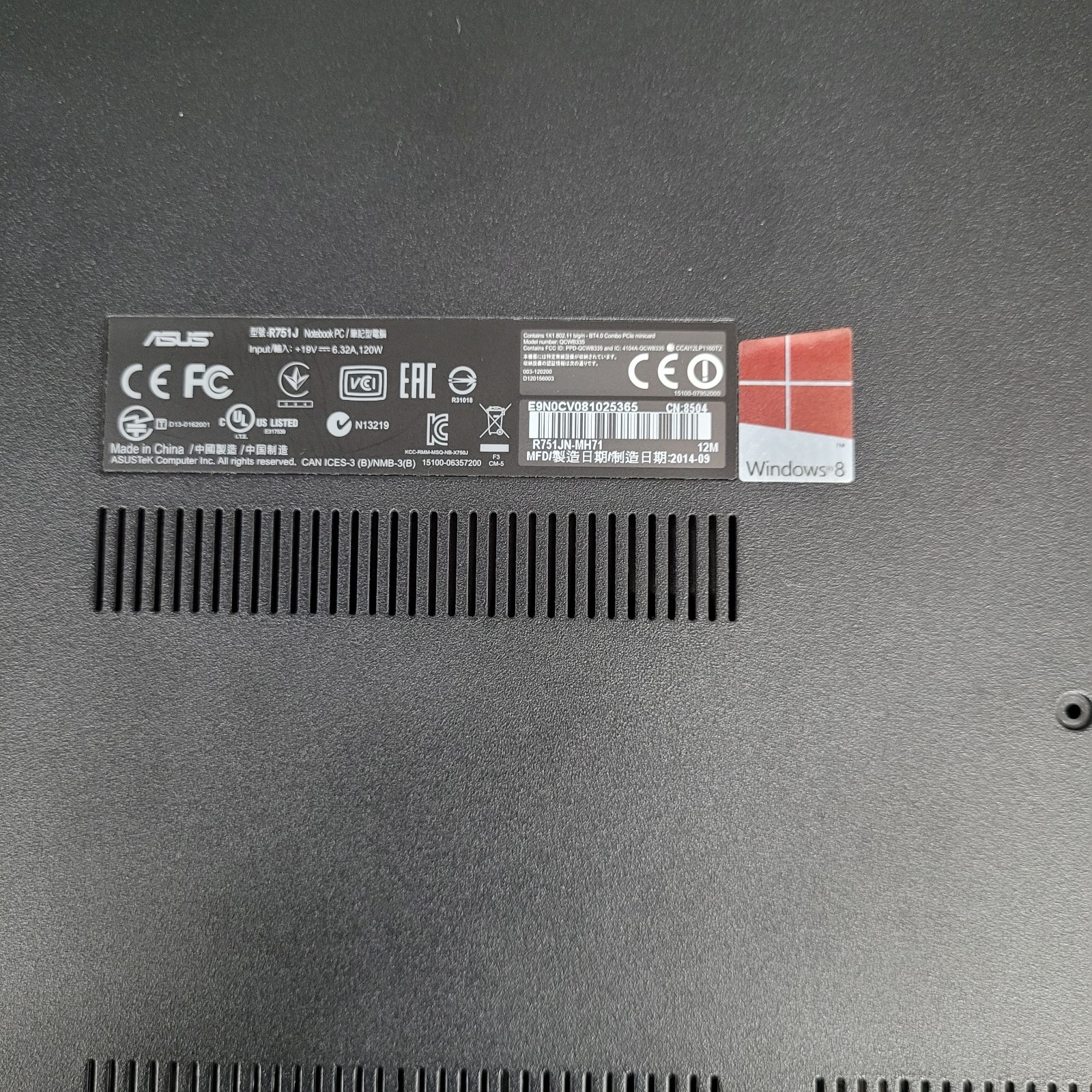 Asus R751J Laptop Intel i7-4710HQ @2.50 GHz 8 GB RAM NO HDD