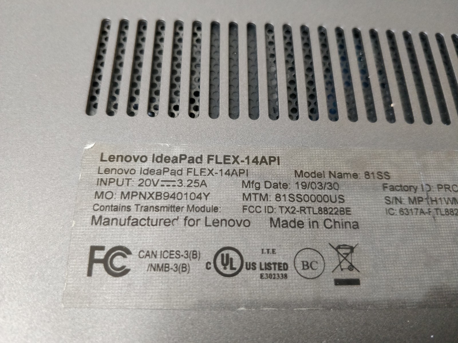 Lenovo IdeaPad Flex 14API AMD Ryzen 5 3500U@2.10GHz 8GB RAM NO DRIVE PARTS 9060