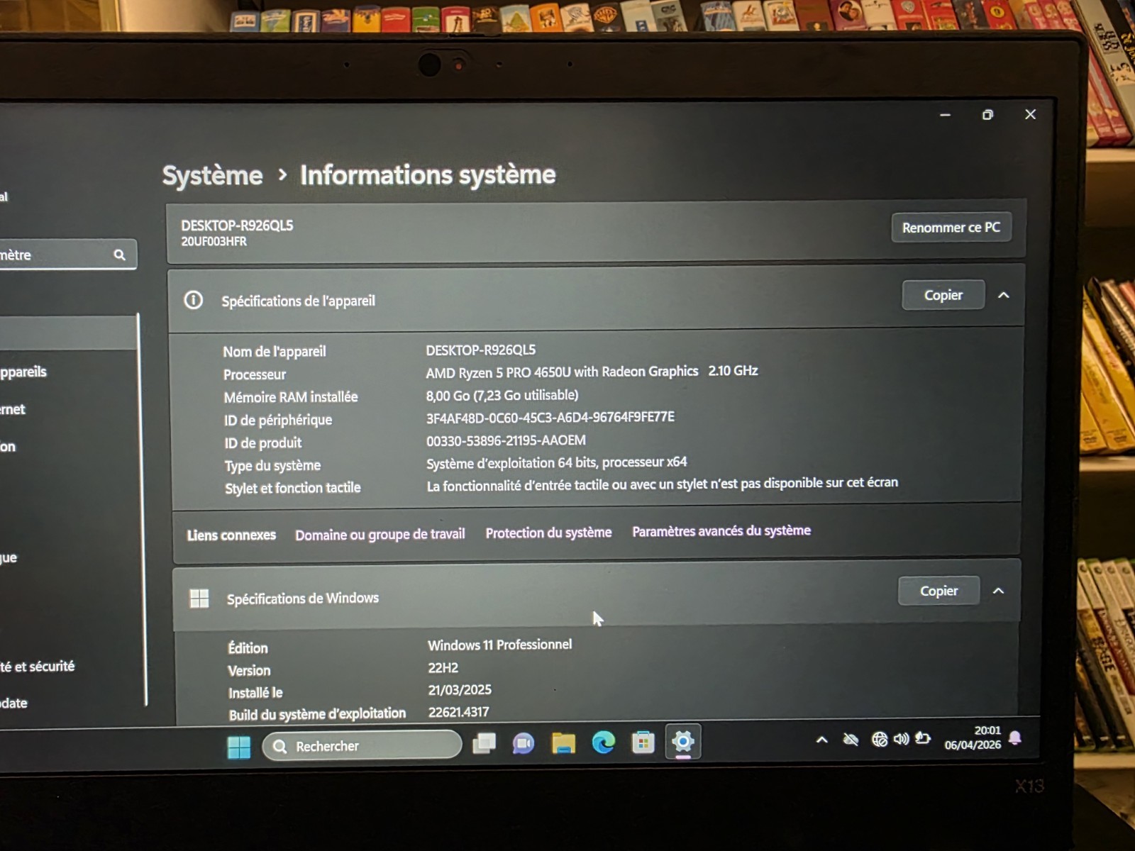 Lenovo X13 Lightweight 4G Sim Ryzen 5 8GB 256 SSD Windows 11 Pro Azerty Vgc