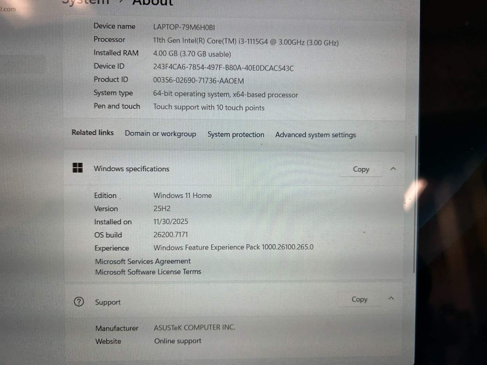 Asus Notebook PC R565E 128GB 4GB RAM Windows 11 Home Intel Core i3-1115G4