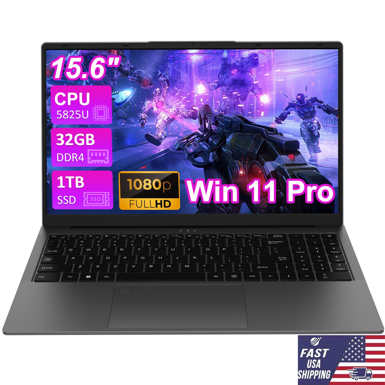 Portable 15.6″ Laptop Computer Win11 Pro 32GB+1TB SSD 8-Core R7 5825U Processor