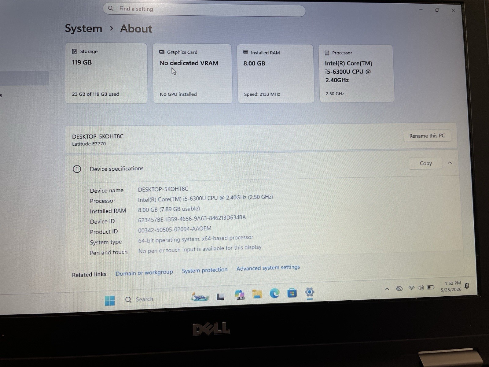 Dell Latitude E7270 128gb Nvme Win 11 i5-6300u 2.50ghz 8gb Ram Webcam HDMI