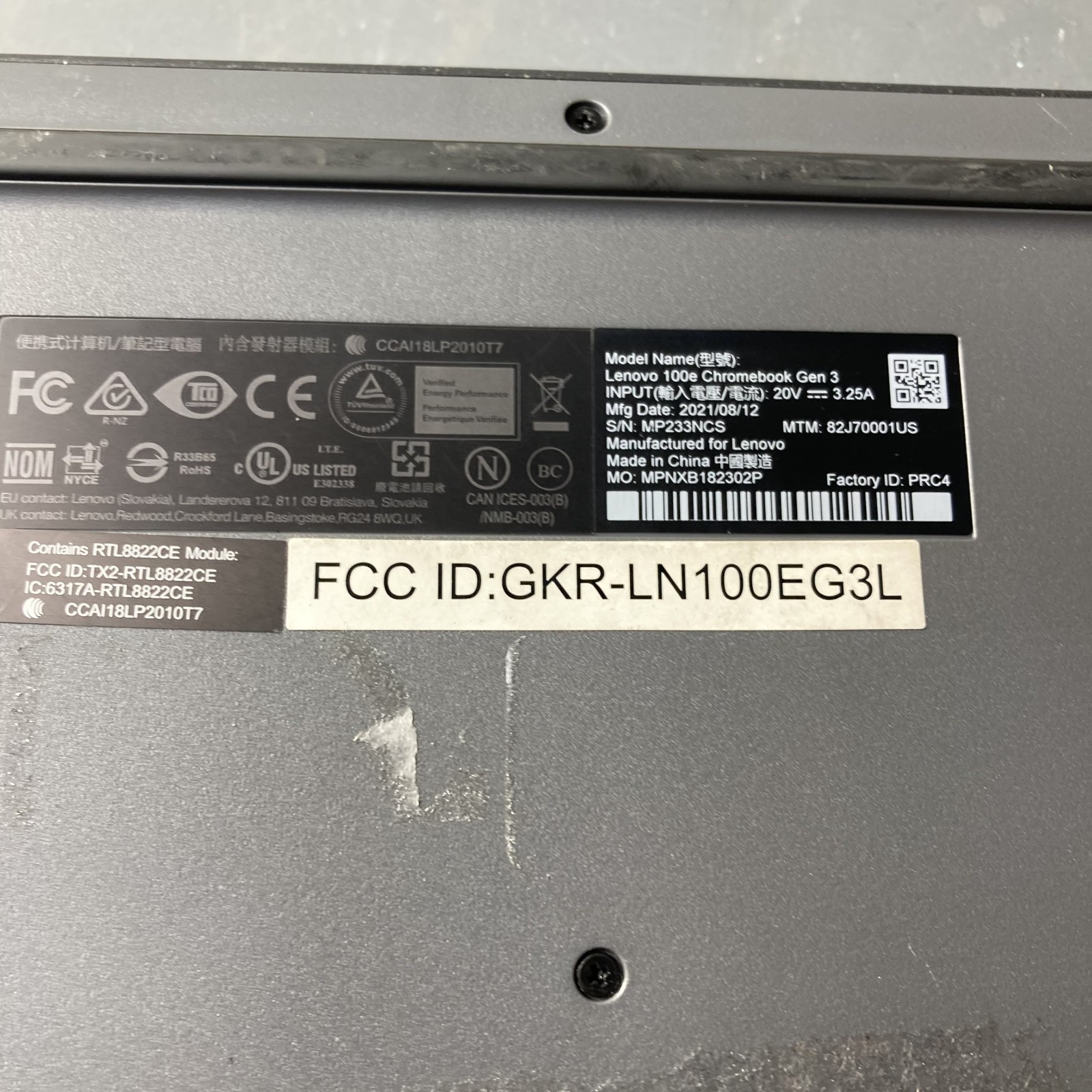 Lenovo 100e Chromebook Gen 3-AMD 3015ce-4GB Ram 32GB SSD Chrome OS