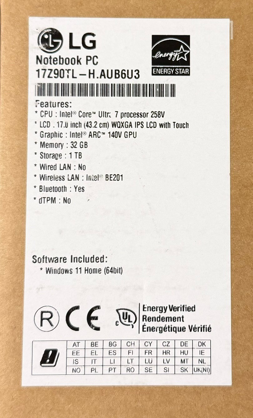 LG Gram 17″ LCD Touch Copilot+ Core U7-258V 32GB RAM 1TB SSD Black – Win 11 Home