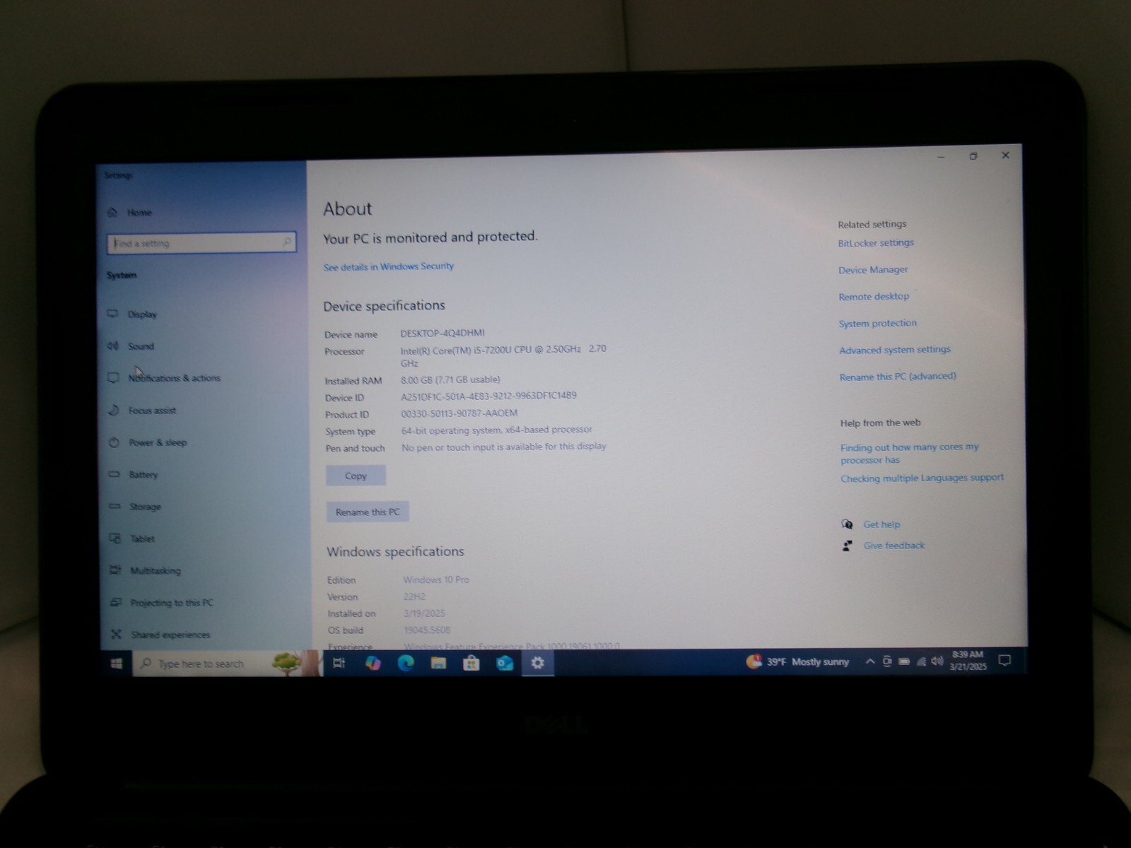 DELL Latitude 3380, i5-7200U @ 2.5GHz, 8GB RAM, 256GB SSD, Win10 Pro