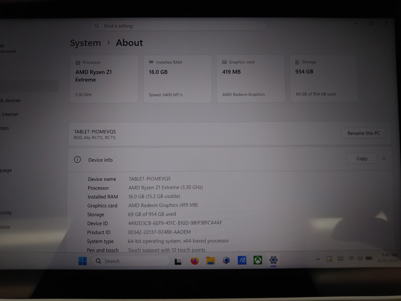 ASUS ROG Ally RC71L 7″ White Handheld Gaming PC Ryzen Z1 16GB UPGRADED 1TB SSD