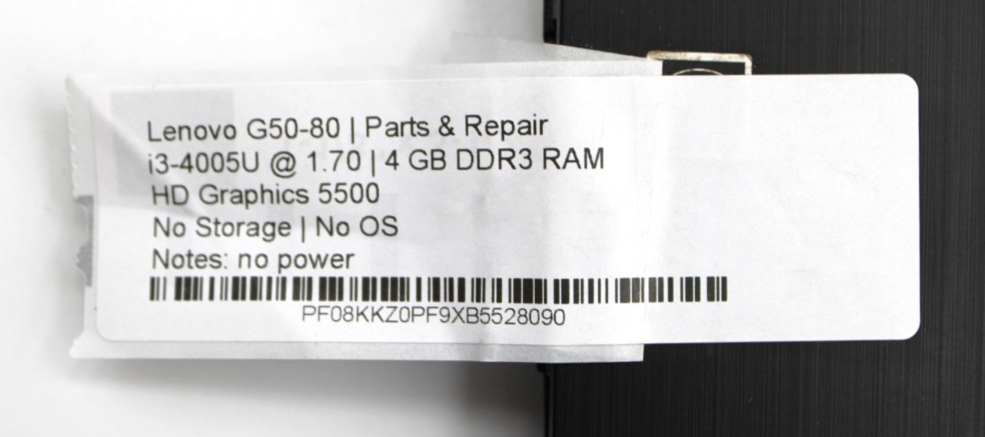 Lenovo G50-80 i3-4005U@1.7GHz 4GB DDR3 NO STORAGE OR OS *PARTS/REPAIR*