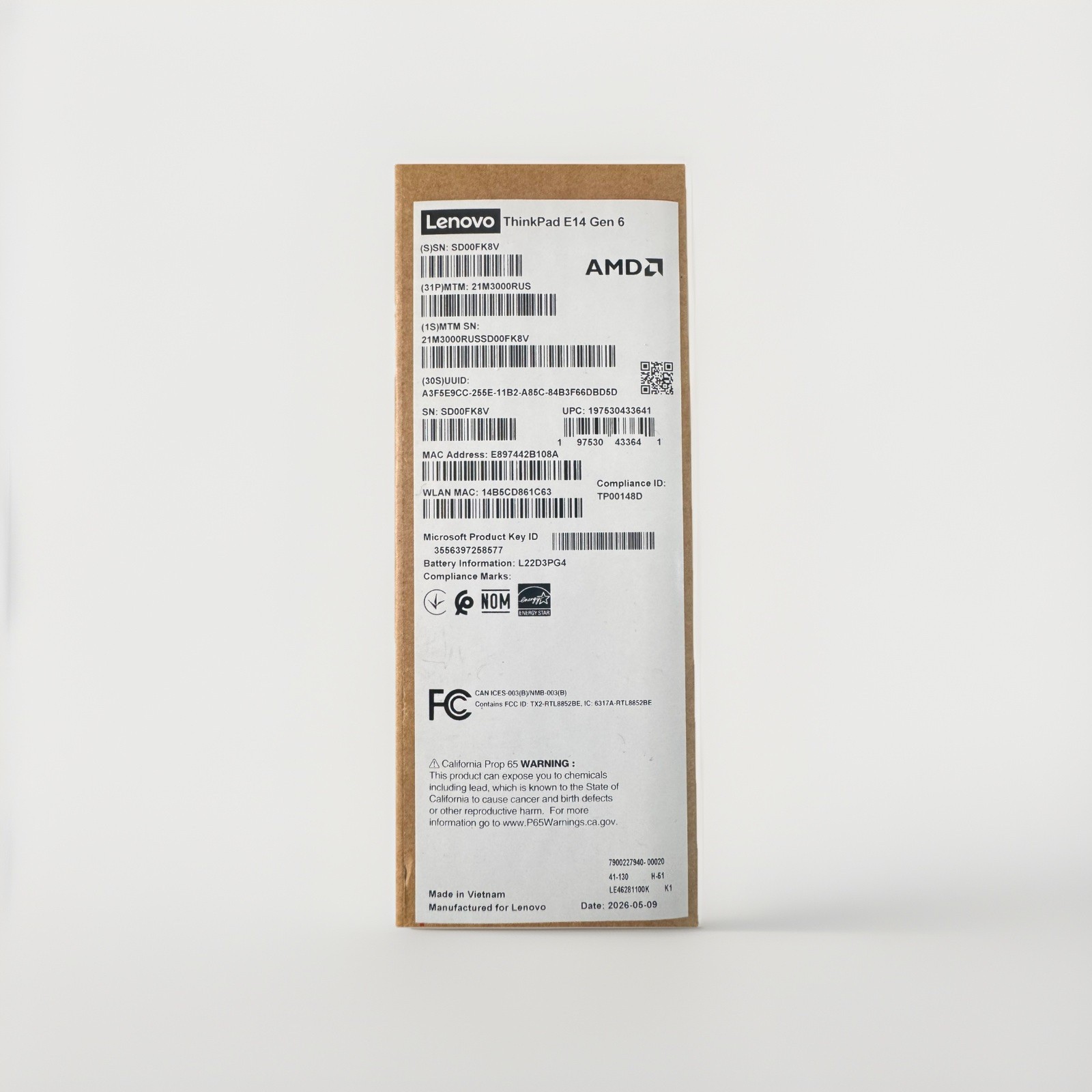 Lenovo ThinkPad E14 Gen 6 Laptop 14” AMD Ryzen 5 7535U, 8GB RAM, 256GB, Black