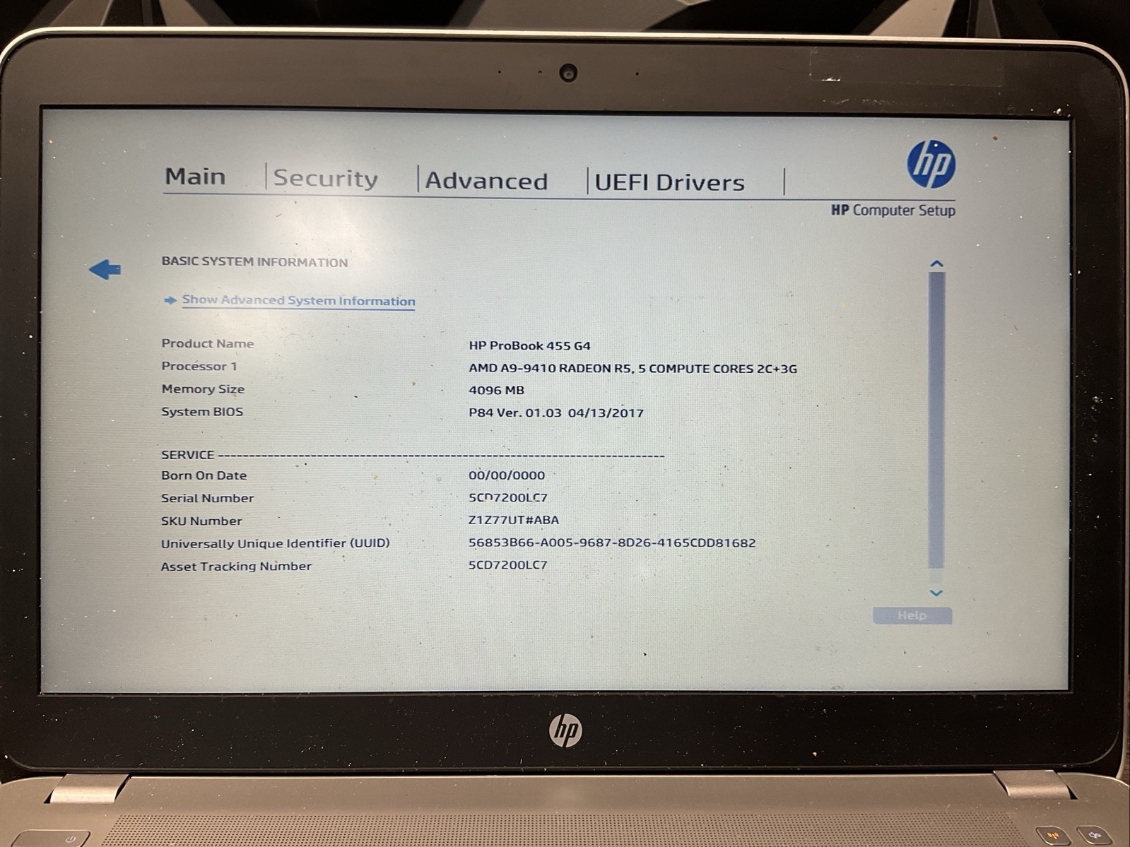 ProBook 455 G4 / AMD A9-9410 / No RAM Laptop Notebook PC / P10