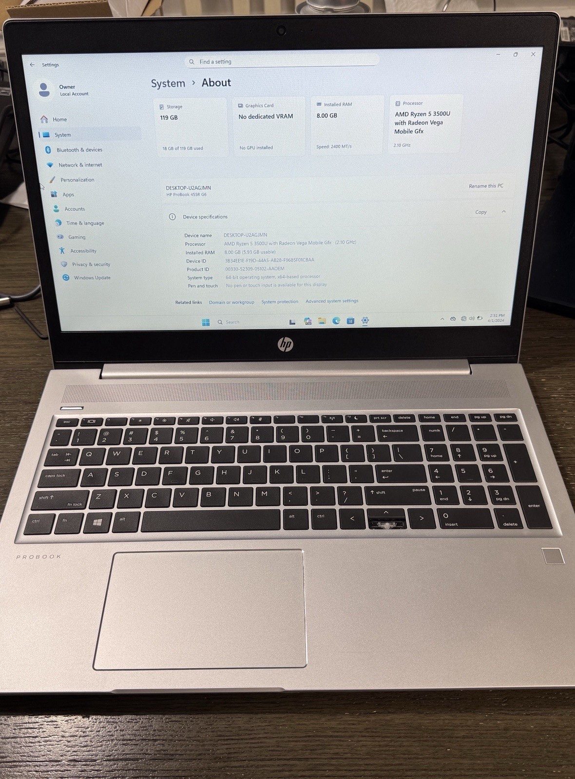 HP PROBOOK 455R G6 | 128GB SSD | 8GB DDR4 | WIN 11 PRO | FAST SHIP | READ DESC |