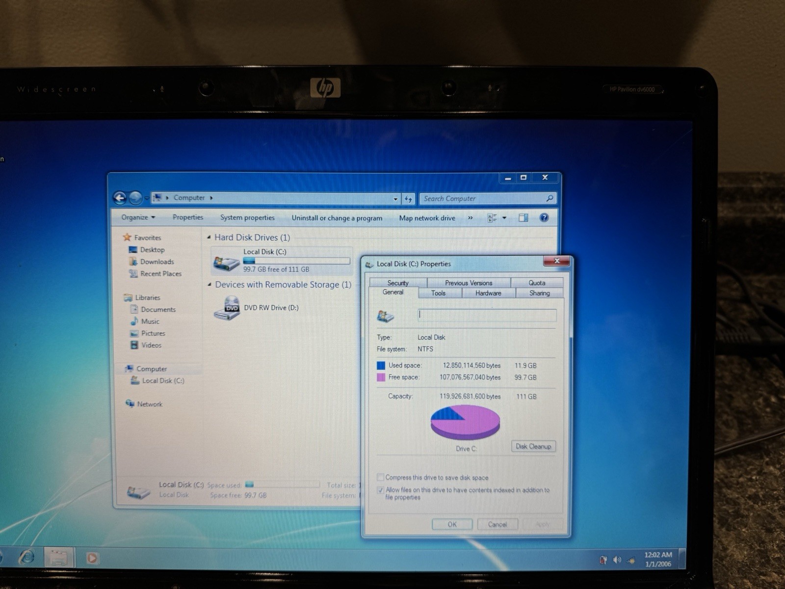 HP Pavilion DV6000 Laptop AMD Turion X2 TL-50 1.6GHz 2gb RAM 120gb HDD Windows 7