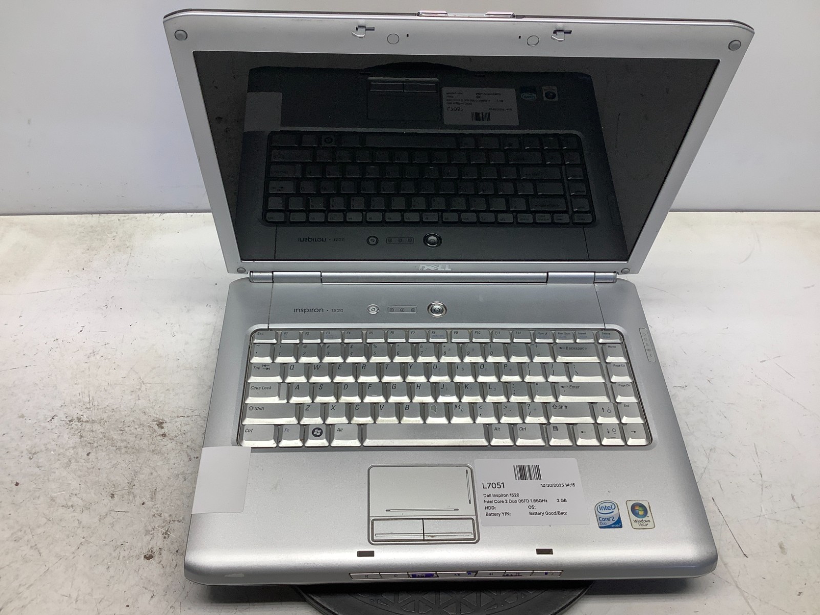 Dell Inspiron 1520 Intel Core 2 Duo 06FD 1.66GHz 2 GB NO HDD Dim Screen