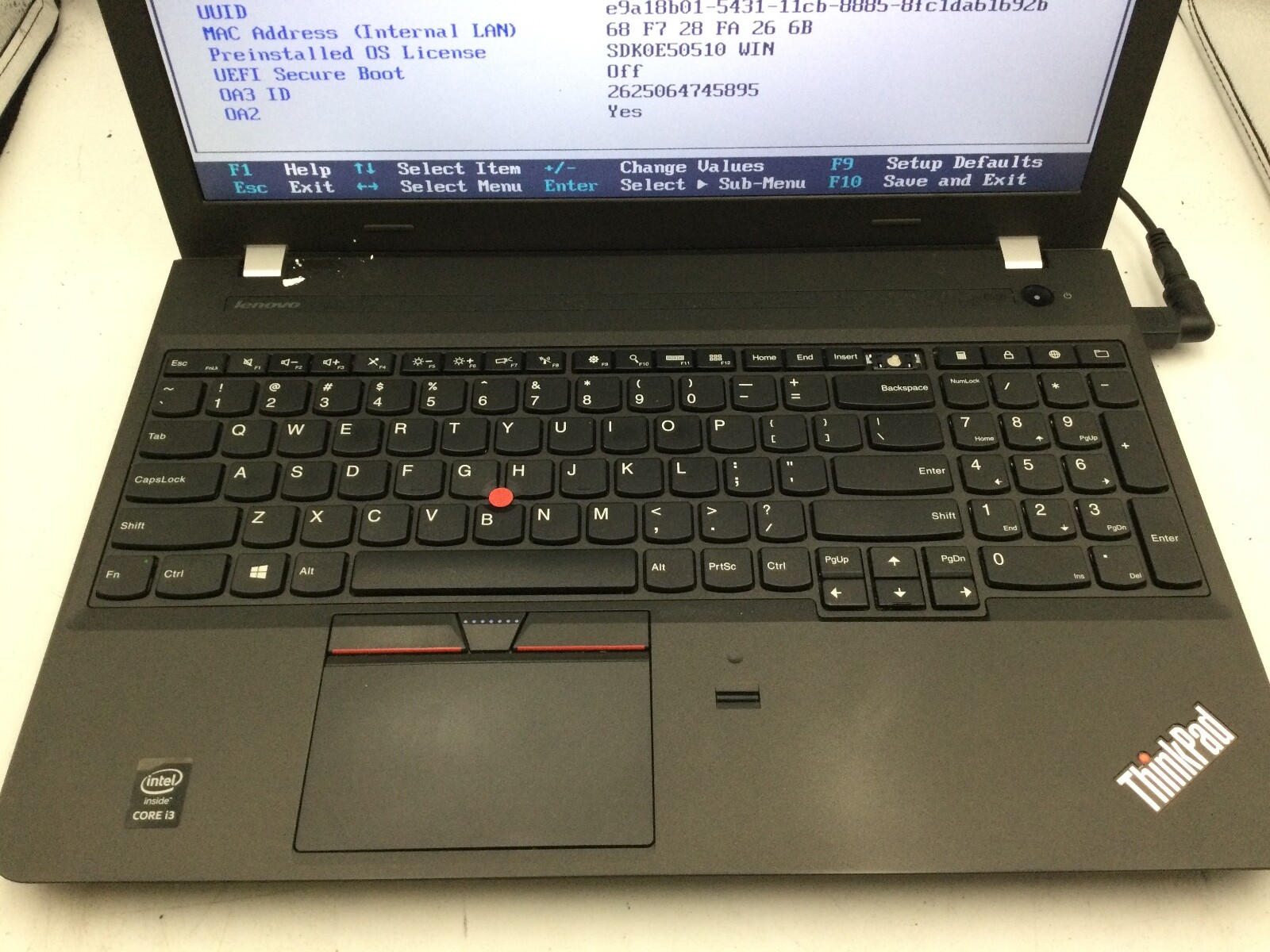 LENOVO THINKPAD E550 – BOOTS TO BIOS – INTEL I3 4005 – 4GB RAM – 15″ – READ – BB