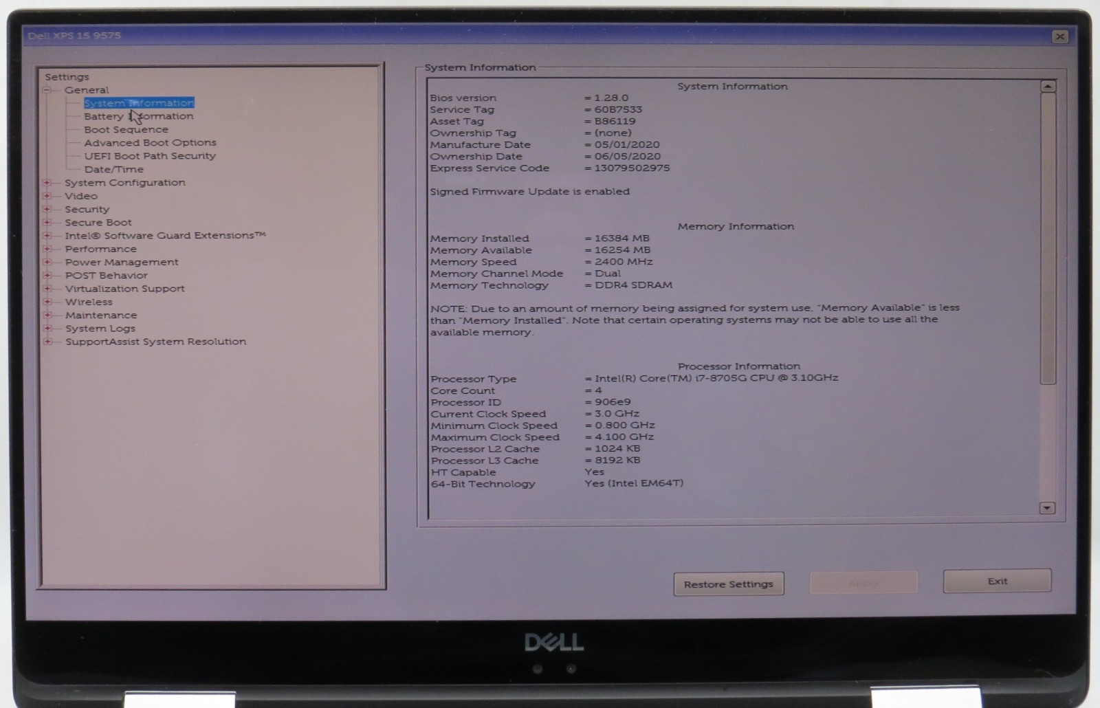 Dell XPS 15 9575 Touch 2in1 i7-8705G 16GB RAM 256GB SSD Radeon No OS *READ