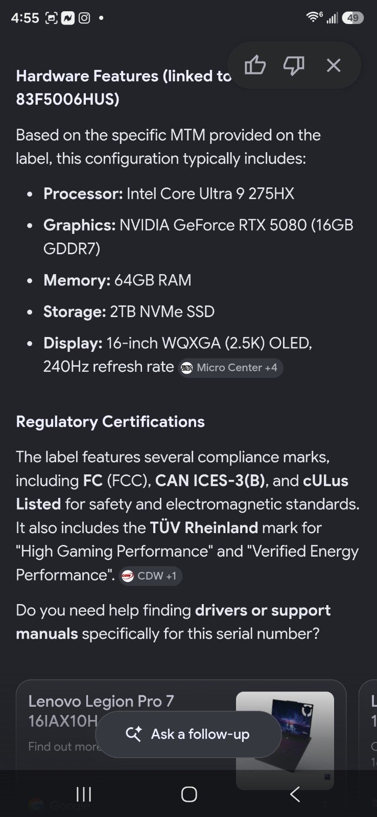 Lenovo Legend Pro7 Gaming Laptop 161AX10H