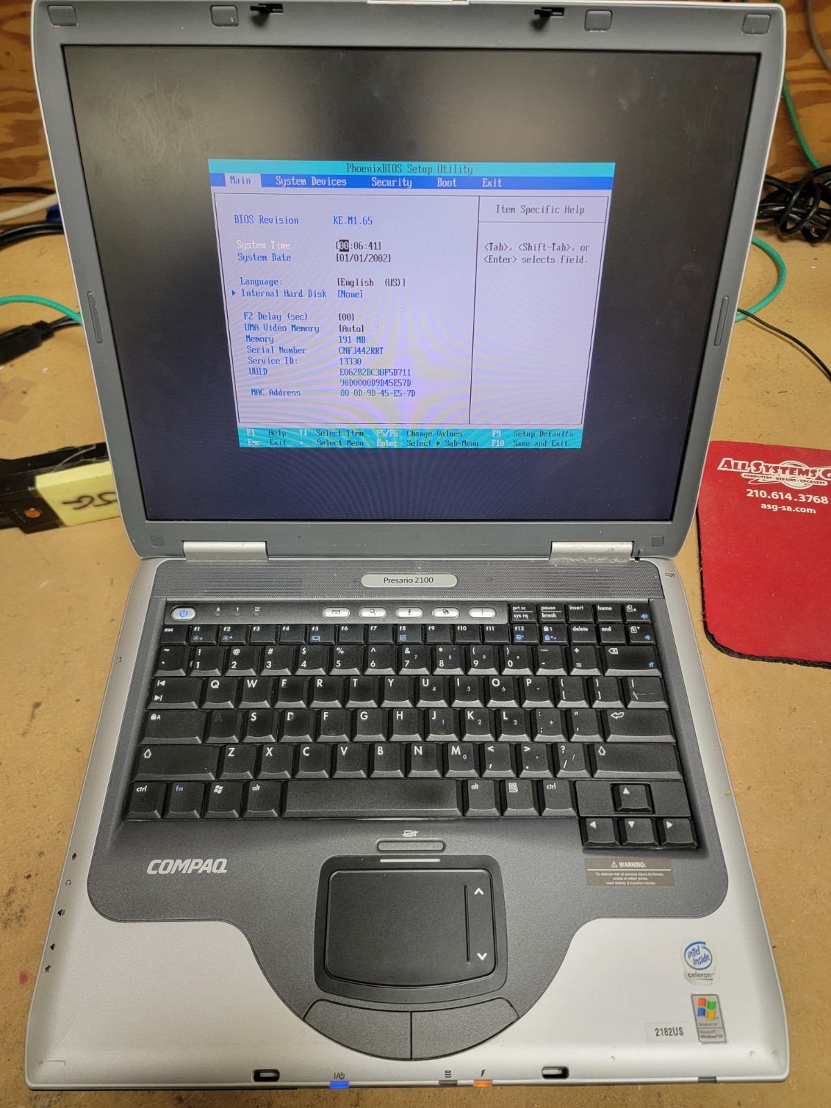 Compaq Presario 2100 – 15.4″ Celeron 2.40Ghz 256MB Ram Laptop – Sold for parts