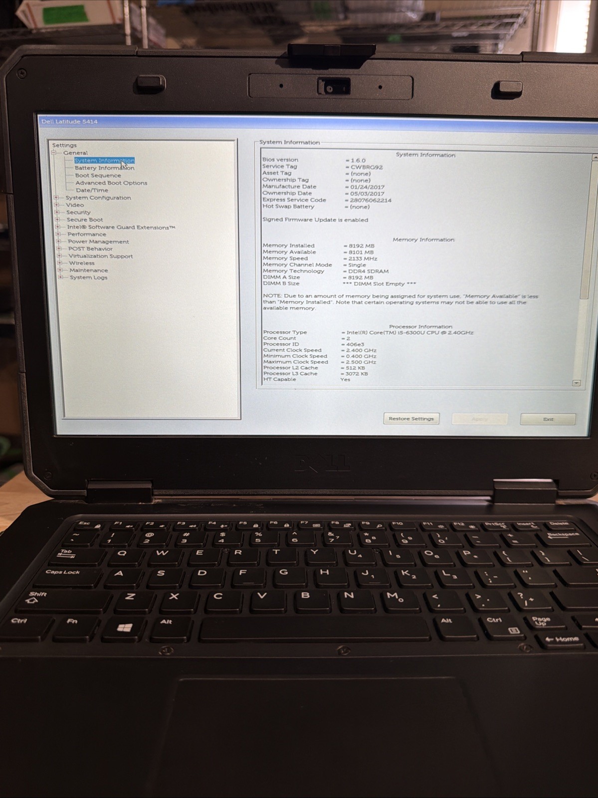 Dell Latitude 14 Rugged 5414(i5-6300U, 8GB RAM, Boot To Bio)NO HD/CADDY/ADAPTER